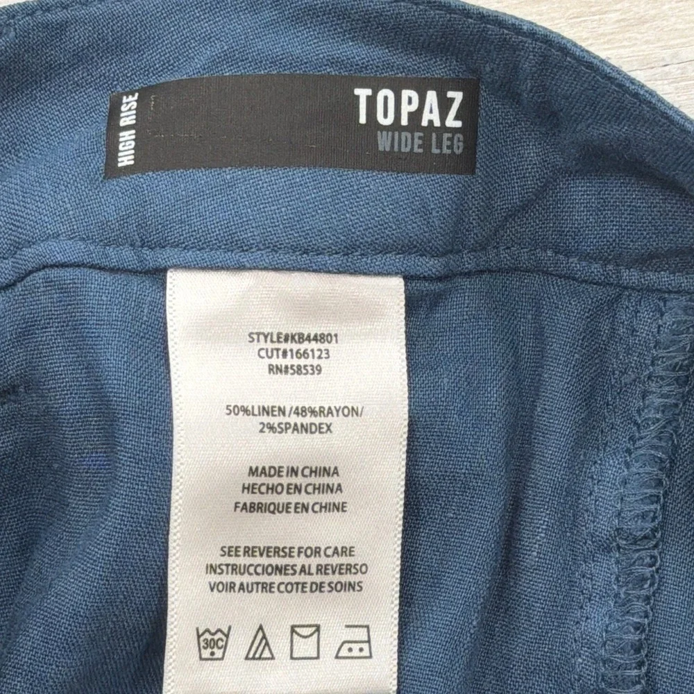 KUT from the Kloth Pants Topaz High Rise Wide Leg Linen Blend Blue Womens Size 2